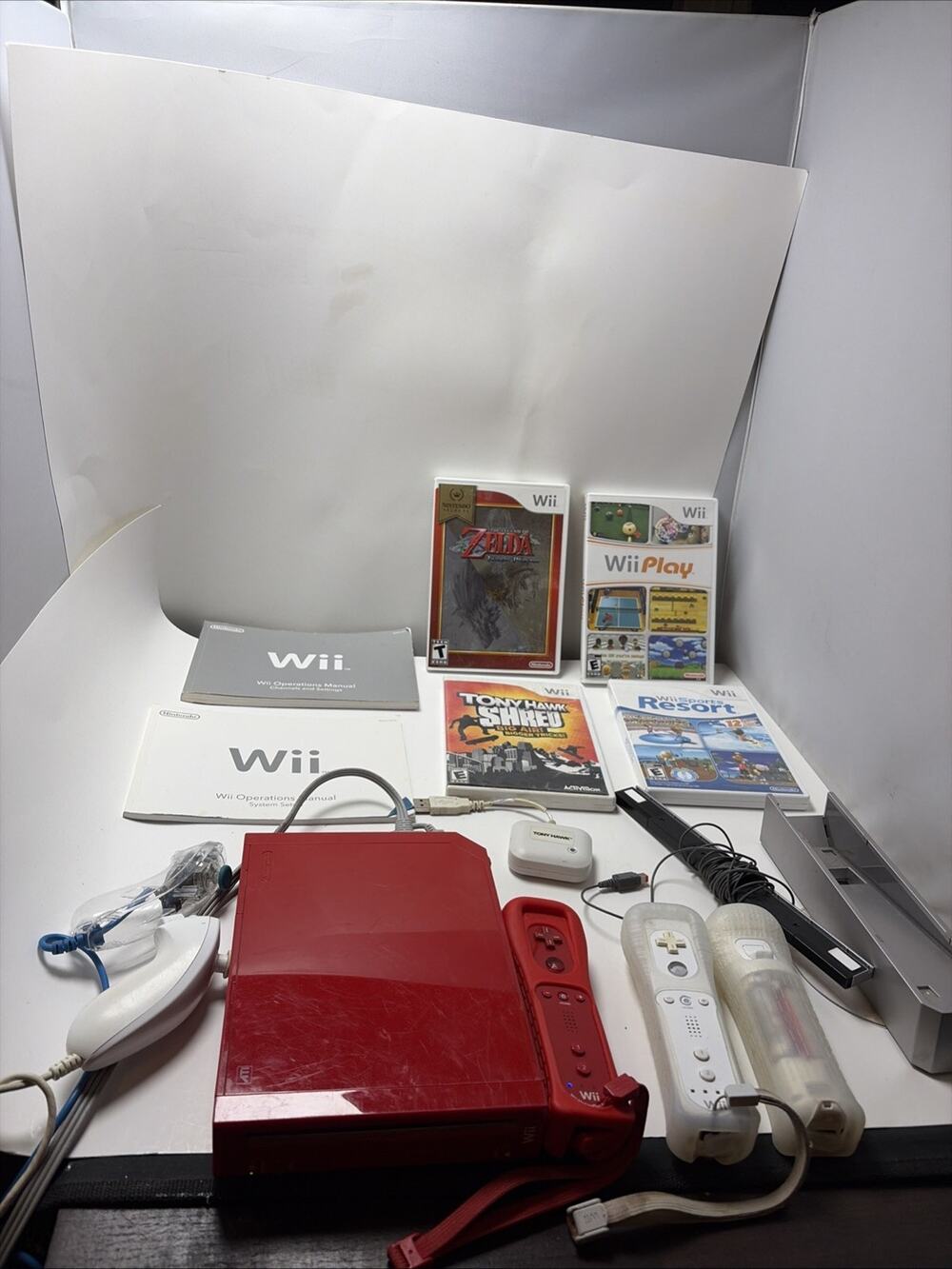 Nintendo Wii 25th Anniversary Red Console Bundle, 3 Remotes, 4 Games ,2 Nunchuk